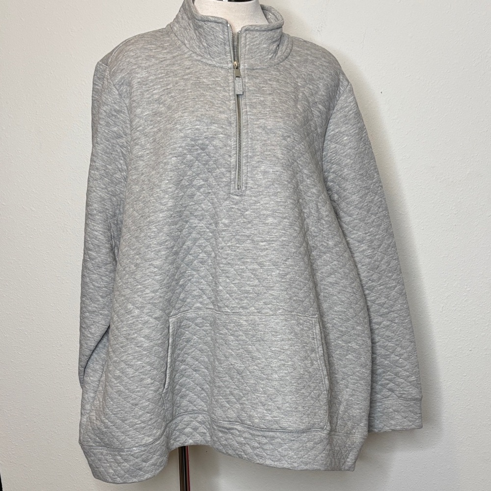 Kim Rogers size 3X Light Gray Quilted Half-Zip Sweatshirt